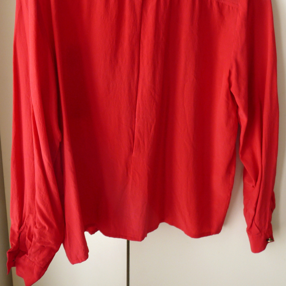 SK & Company red silk blouse shirt brass buttons - Picture 7 of 7